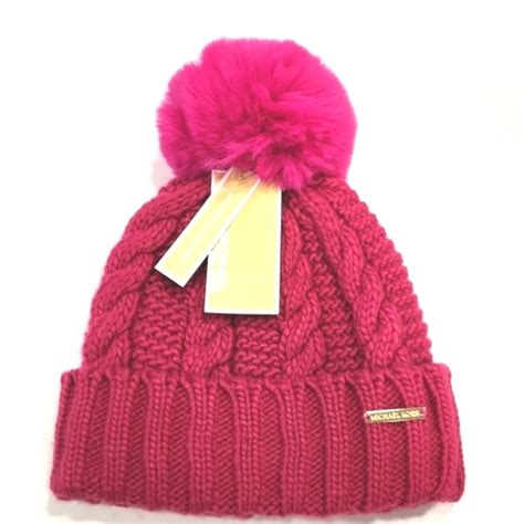 michael kors womens winter knit pom trapper hat fushia pink|Michael Kors winter scarf.